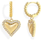 Jean Beau Gold Heart Dangle Earrings for Women, 14K Gold Plated Puffy Heart Earrings with Crystal Accents, Cute Jewelry Valentine Gift for Her