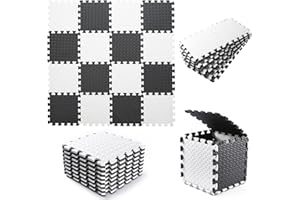 Tamiplay Foam Play Mat for Baby, 0.4 Inch EVA Soft Non-Toxic Baby Playmat, Interlocking Floor Mats, Solid Colored Foam Puzzled Floor Mats, Baby Play Mat Exercise Mats, 16 Tiles(White/Black)