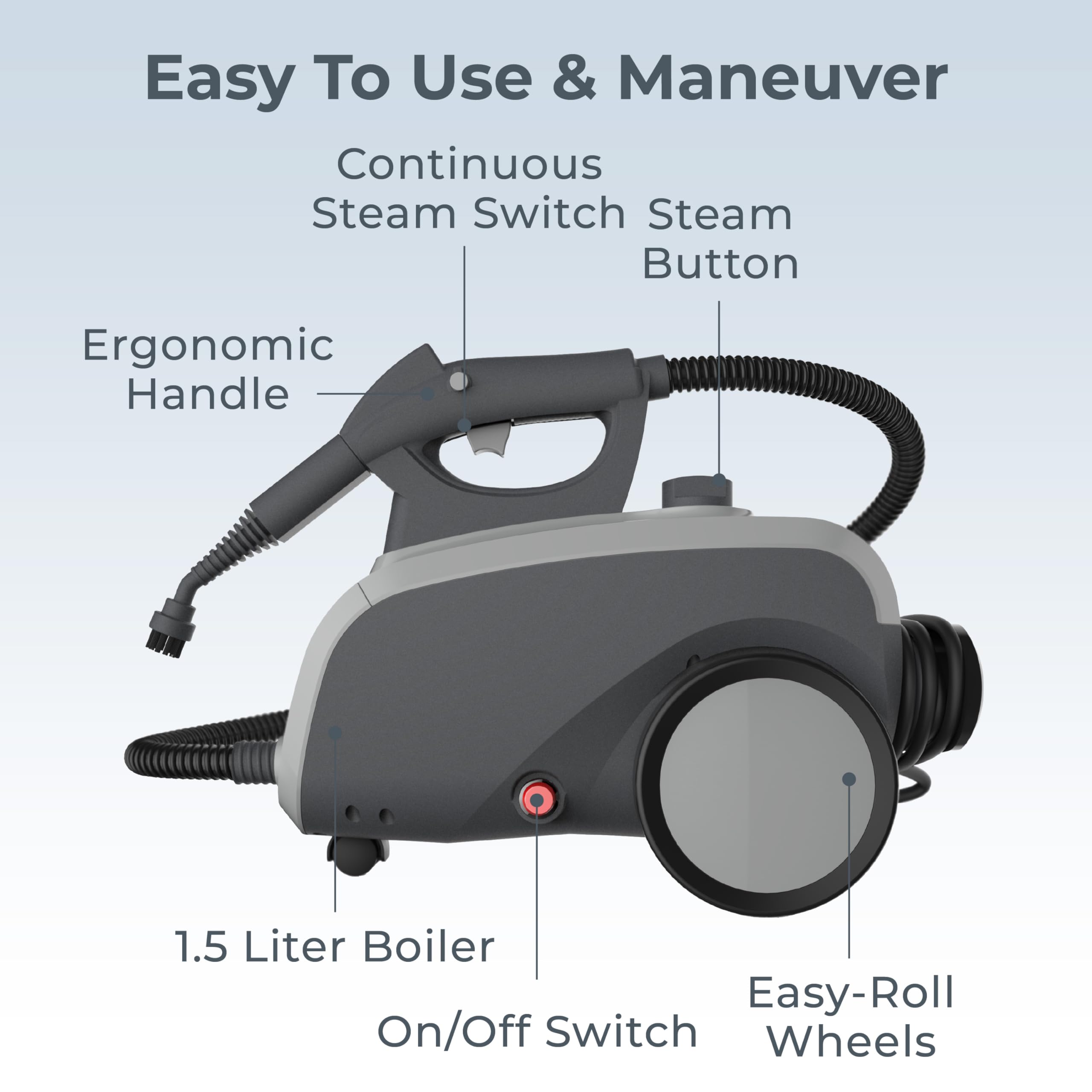 Pure Enrichment PureClean XL Rolling Steam Cleaner – Professional 1.5L Multi-Purpose Heavy Duty Steamer, 17 Accessories, Chemical-Free Deep Cleaning of Floors, Upholstery, Windows, Grout, Cars & More