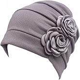 HONENNA Chemo Caps Headwear for Women Turbans Beanies Flowers Hats Headwrap for Cancer Patient Hair Loss (Gray)