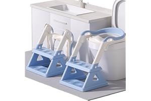 AKIMRABY Potty Training Seat with Step Stool, Upgraded 2 in 1 Potty Training Toilet for Boys Girls, 3" Splash Guard, Anti-Slip Pads, Adjustable Height, Collapsible Toddler Toilet Seat with Steps