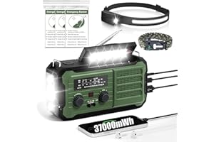 VOKIDA Emergency Radio Hand Crank Solar, 10000mAh/37000mWh Emergency Weather Radio, Hand Crank Solar Radios with NOAA/AM/FM, Rechargeable Headlamp, Thermal Blanket, Survival Bracelet, for Home & Outdoor
