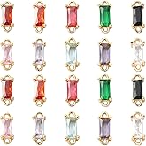LiQunSweet 20 Pcs 10 Colors Rectangle Tiny Links Charms Brass Pave Glass Rhombus Square Connector Charms for DIY Jewelry Bracelet Necklace Earring Craft