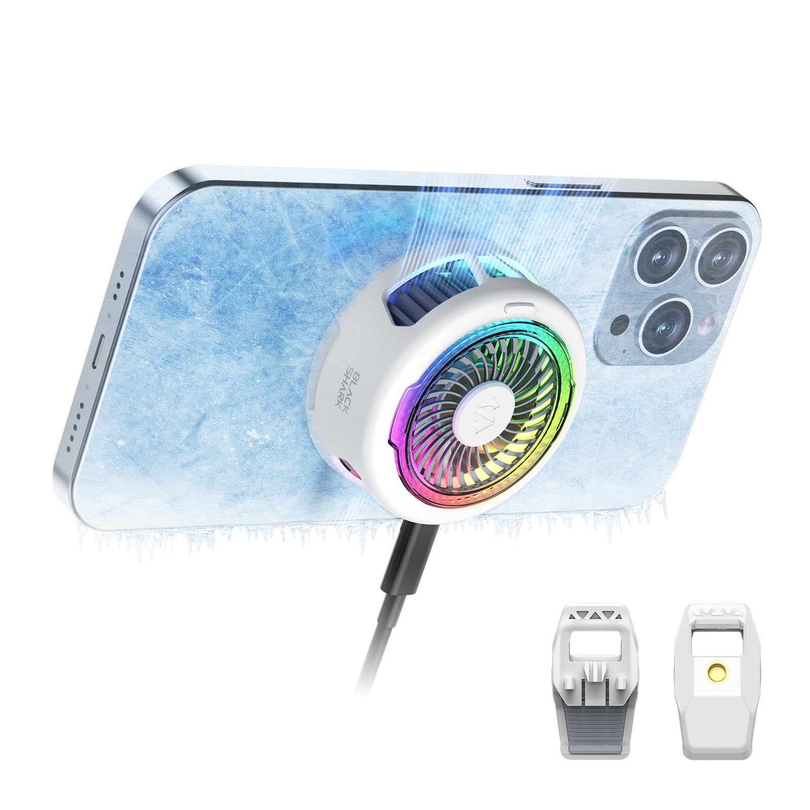 Photo 1 of *FOR PARTS ONLY* Black Shark FunCooler 5 Magnetic Cell Phone Cooler for Gaming, Portable Mobile Phone Cooling Fan with RGB Light, Cellphone Radiator for iPhone Magnetic Series/Android/Tablet/iPad (White)