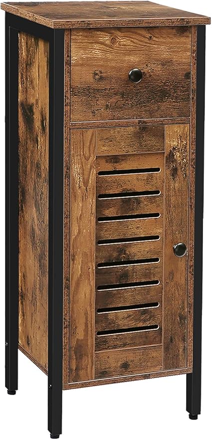 Hoobro Meuble De Rangement Placard Avec Tiroir Avec Planche Reglable En Hauteur A Porte Persienne Armoire De Rangement Buffet Pour Chambre Salon Cuisine Couloir Marron Rustique Ebf15cw01 Amazon Fr Cuisine Maison