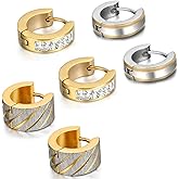 Aroncent Stainless Steel Hoop Earrings: 3-8 Pairs Men Small Hoop Huggie Hinged Earrings Set for Men Women 4mm Valentine Day Gifts