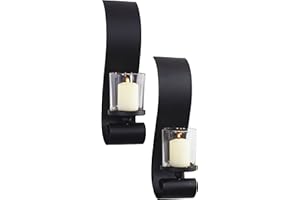 Art Maison Black Wall Sconce Candle Holder, Glass & Metal Wall Decor for Living Room, House Sconce 3.5"x14", Hanging Candle Sconces Wall Decor Set of 2