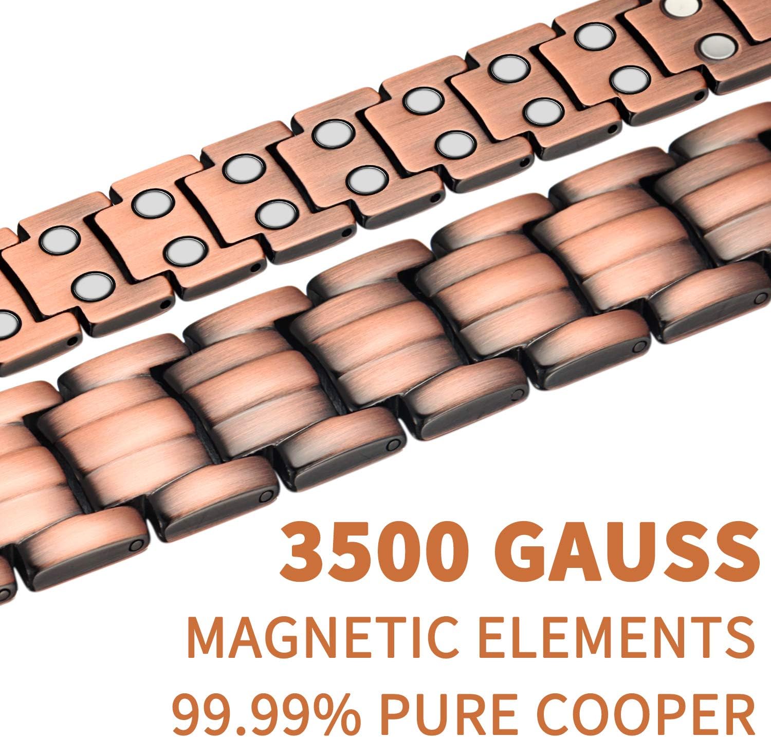 WELMAG® Mens Copper Double Row Magnetic Therapy Bracelets for Arthritis Wristband Adjustable: Health & Personal Care