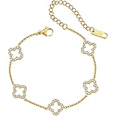 CLAIRETTE Premium PVD Gold-Plated Clover Lucky Bracelet for Women Flower Four Leaf Link Bracelets Trendy Jewelry Gifts for Women