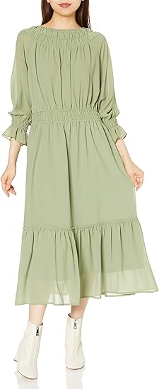 Amazon シュープリームララ カジュアルドレス ラウンドネックヨウリュウティアードワンピース 3 Op013 レディース グリーン M ワンピース チュニック 通販