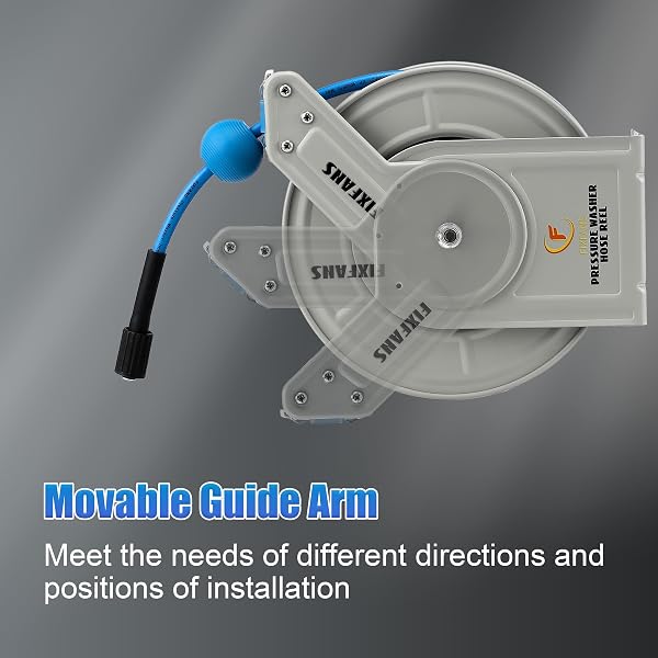 FIXFANS PRESSURE WASHER HOSE REEL WITH HOSE, 1/4″ × 60FT RETRACTABLE POWER WASHER HOSE REEL, HEAVY DUTY HOSE REEL AUTO REWIND, WALL MOUNTED, 3600 PSI