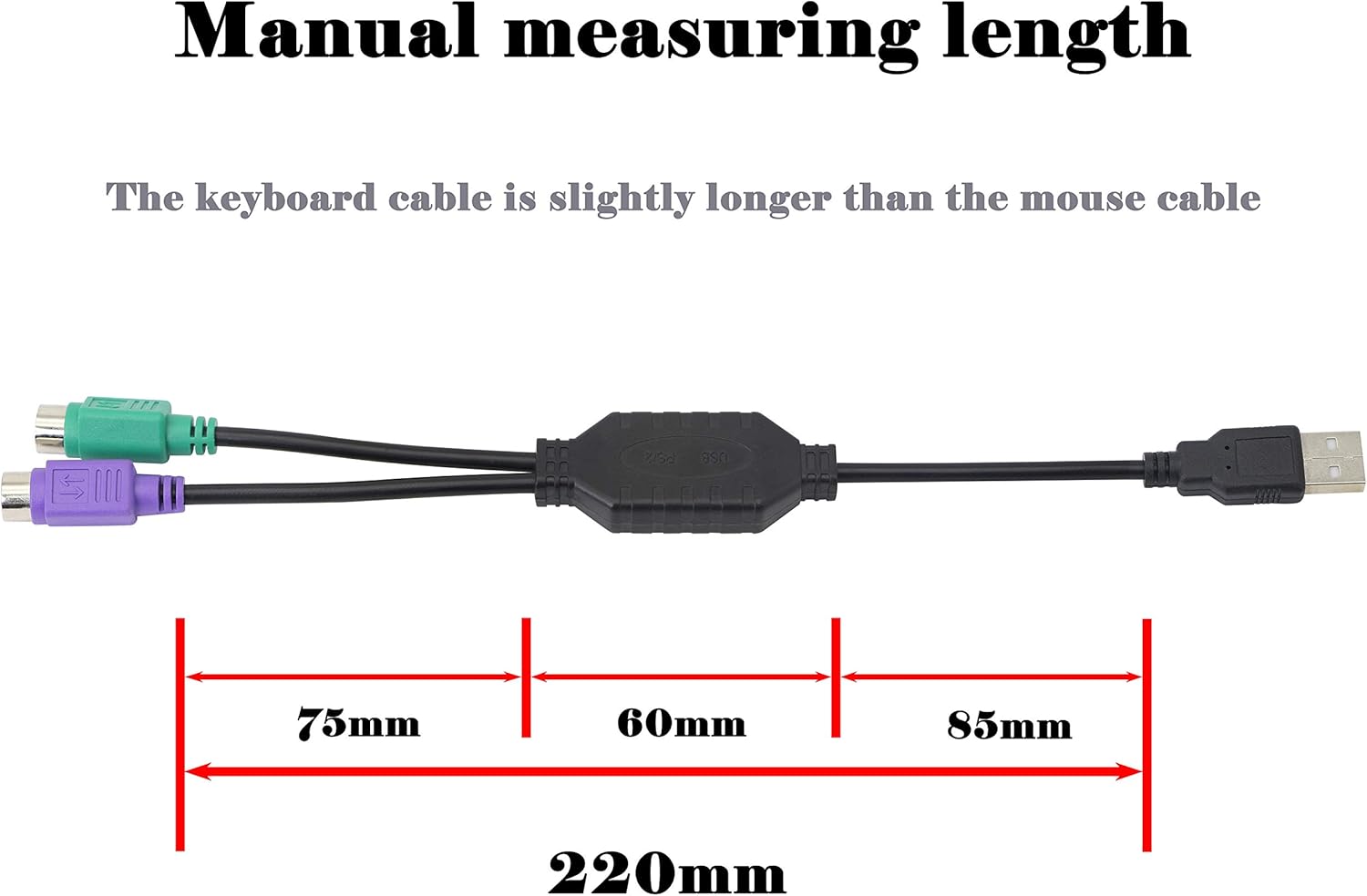 GELRHONR PS/2 to USB Cable, PS/2 Keyboard to USB Adapter, PS/2 Mouse and Keyboard Extension Cable -Black - Image 3