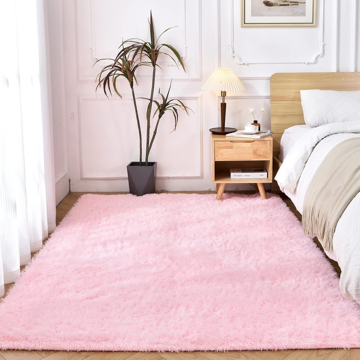 Rugs, Pads & Protectors - Temedara Pink Rug for Girls Bedroom,3x5 Feet Modern Soft Small Fluffy Fuzzy Area Rug for Living Room,Non-Slip Nursery Faux Fur Furry Carpet for Kids Teen Dorm Home Floor Decor