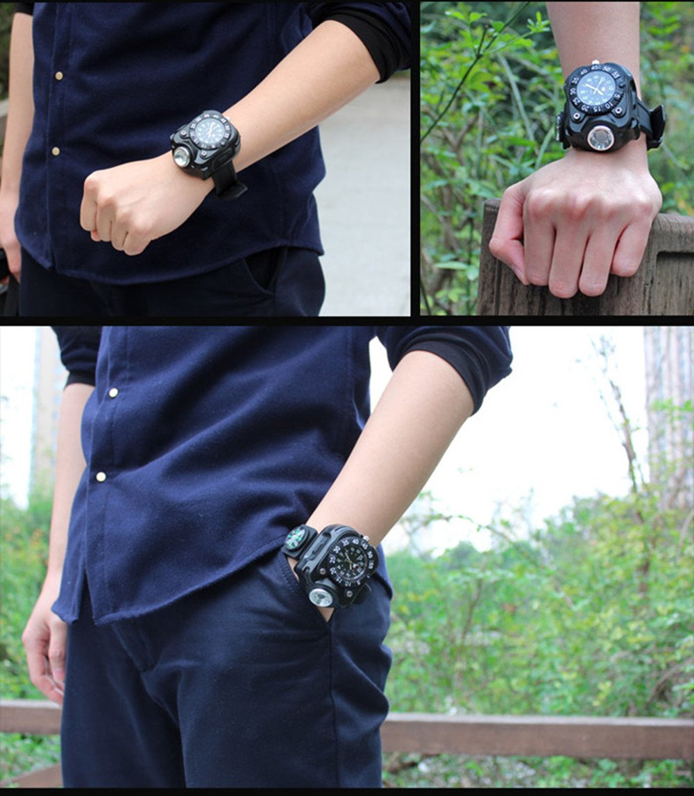 Rechargeable 350 Lumens Led Torch Wrist Light, Waterproof Watch Flashlight with Compass Tactical Flashlights for Outdoor Running, Hiking, Camping, Biking, Mountain Climbing for Birthday Gift