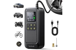 Lamicall Tire Inflator Portable Air Compressor - [5X Faster Inflation] Air Pump with Digital Pressure Gauge & LED Light, 150P