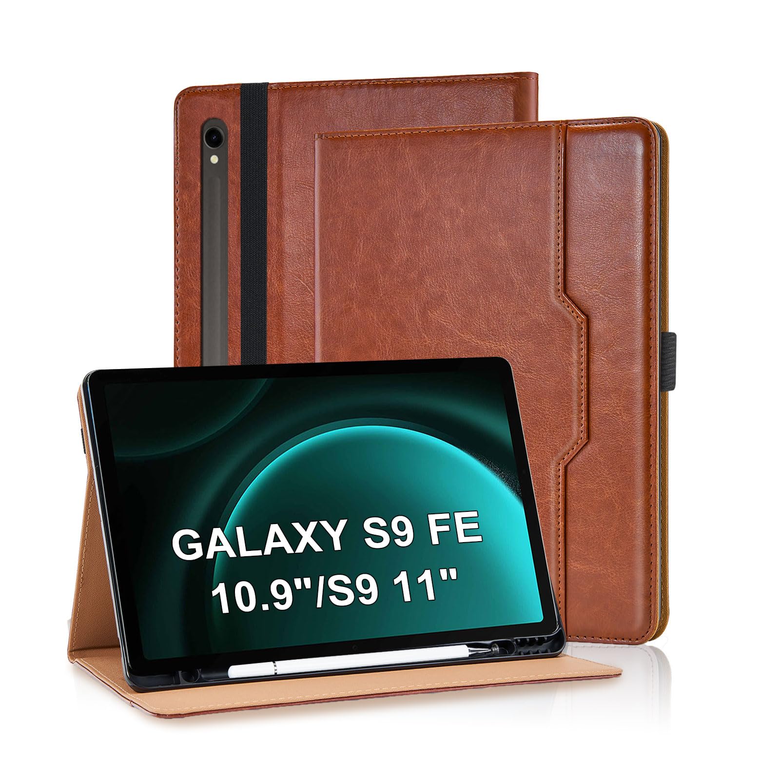 Photo 1 of Varohix Case for Samsung Galaxy Tab S10 Lite/ S10 FE/ S9 FE 5G 10.9 Inch/Tab S9 11 Inch, PU Leather with Built-in S Pen Holder Magnetic Multi-Angle Stand Cover for Man,Woman,Brown
