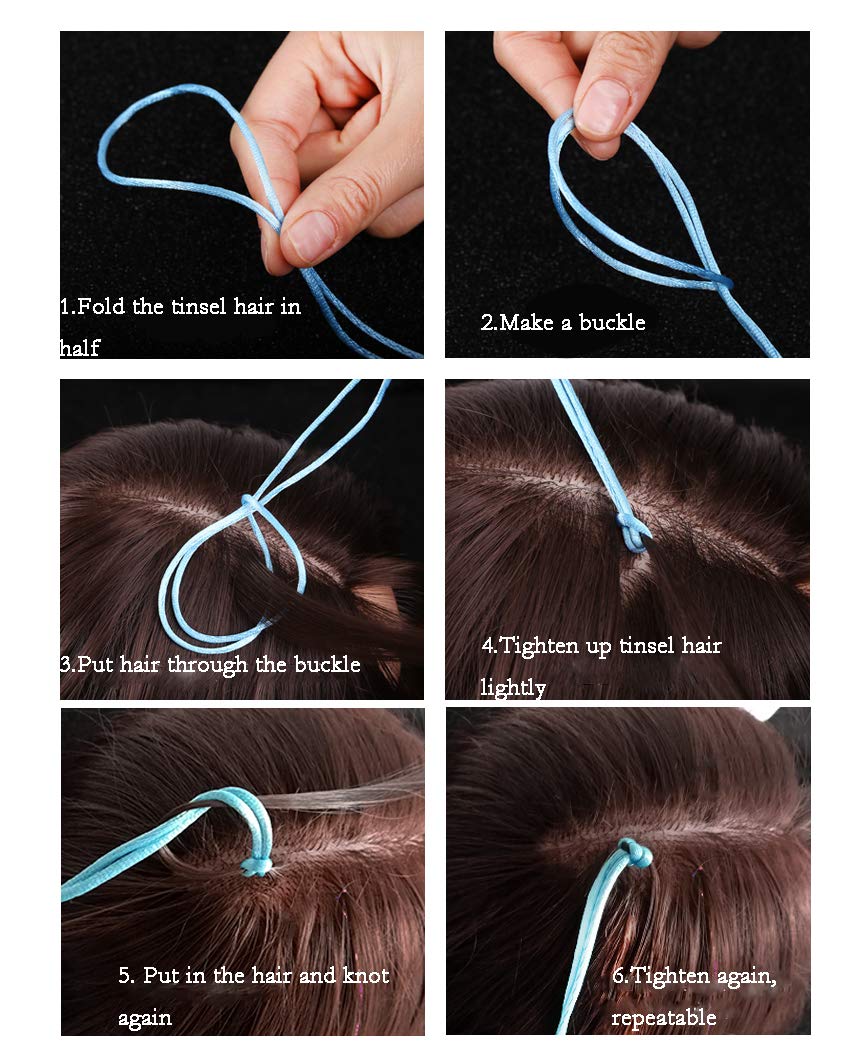 Hair Tinsel Strands 47 Inches Sparkling Shiny Hair Tinsel Extensions 12 Colors (7200 Pieces) Colored Party Highlights Bling Glitter Hair Streak Extensions (7200 pieces)