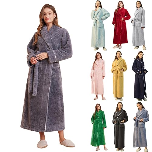 towelling bath robes for women Ladies Dressing Gowns Warm and Cosy Flannel Soft Long Bathrobe Fluffy Robe with Pockets Full Length Dressing Gowns Winter womens lightweight with zip