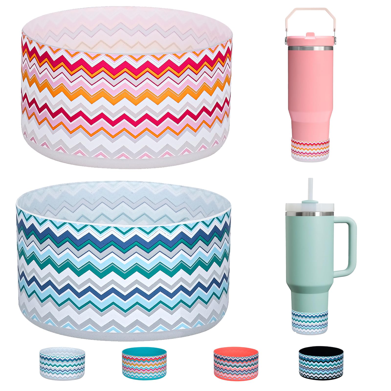 WK IEASON 2 Pcs Tumbler Bottom Protector Boot for Stanley Quencher Adventure 40oz & Stanley IceFlow 20oz 30oz and Compatible with Hydro Flask Wide Mouth 12oz 21oz 24oz(Blue Wave Clear/Rose Wave Clear) — image 1