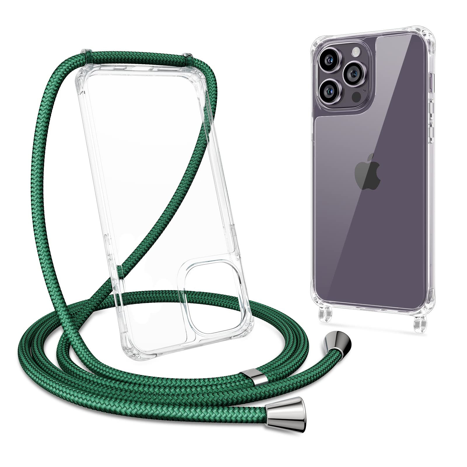 ZTOFERA Crossbody Lanyard Case for iPhone 14 Pro, Ultra Clear Hard Back with Soft Bumper Protective Phone Case with Strap Adjustable Neck Cord Necklace Shockproof Cover for iPhone 14 Pro, Dark Green