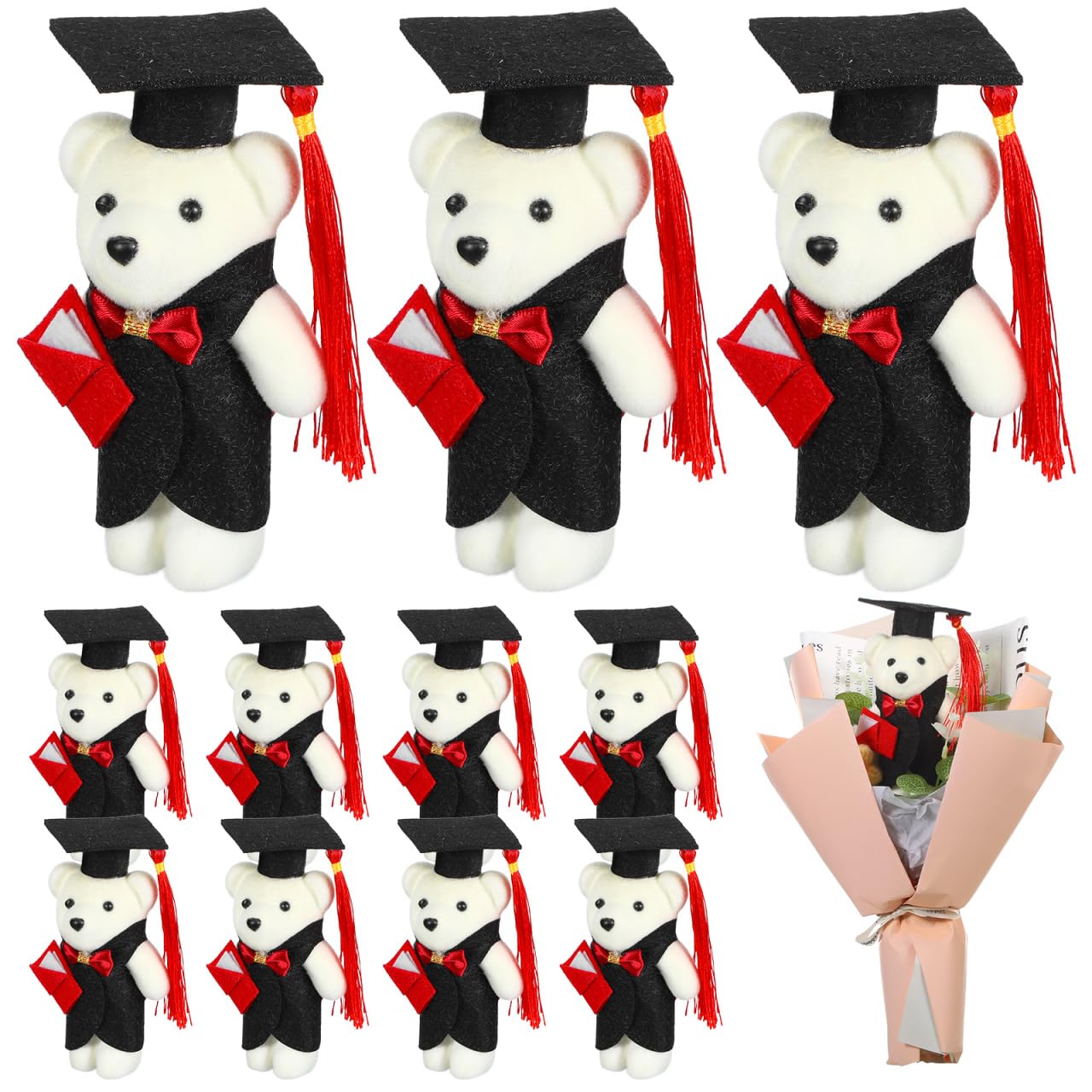 ABOOFAN Purple Bear 24pcs Mini Graduation Bears Small Grad Plush with Graduation Hat Tassel Class of 2023 Doll Toys for Boys Girls Flower Bouquet Making Decor
