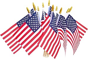 CIMIKY 50 Pack Small American Flags on Stick, US Flags/Mini American Flag on Stick 4x6 Inch US American Hand Held Stick Flags with Kid-Safe Spear Top, small american flags for outside, 4th of July Decorations, Memorial Day Decorations