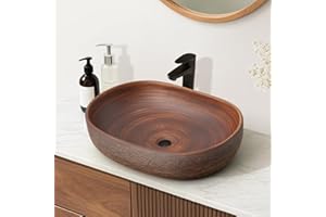 COGITIL Vessel Sink, 23" Bathroom Sink for Retro Style Countertop Washbasin, Handmade Patterned Elegant Ceramic Oval Bowl Sink for Modern and Classic Bathrooms Without Overflow
