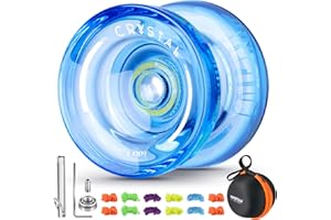 MAGICYOYO Professional Crystal Yo Yo K2, Responsive Yoyo for Kids 8-12, Plastic Finger Spin Trick Yo-yo with Unresponsive Bearing for Intermediate +12 Strings+Bearings Kit+Carry Bag (Crystal Blue)