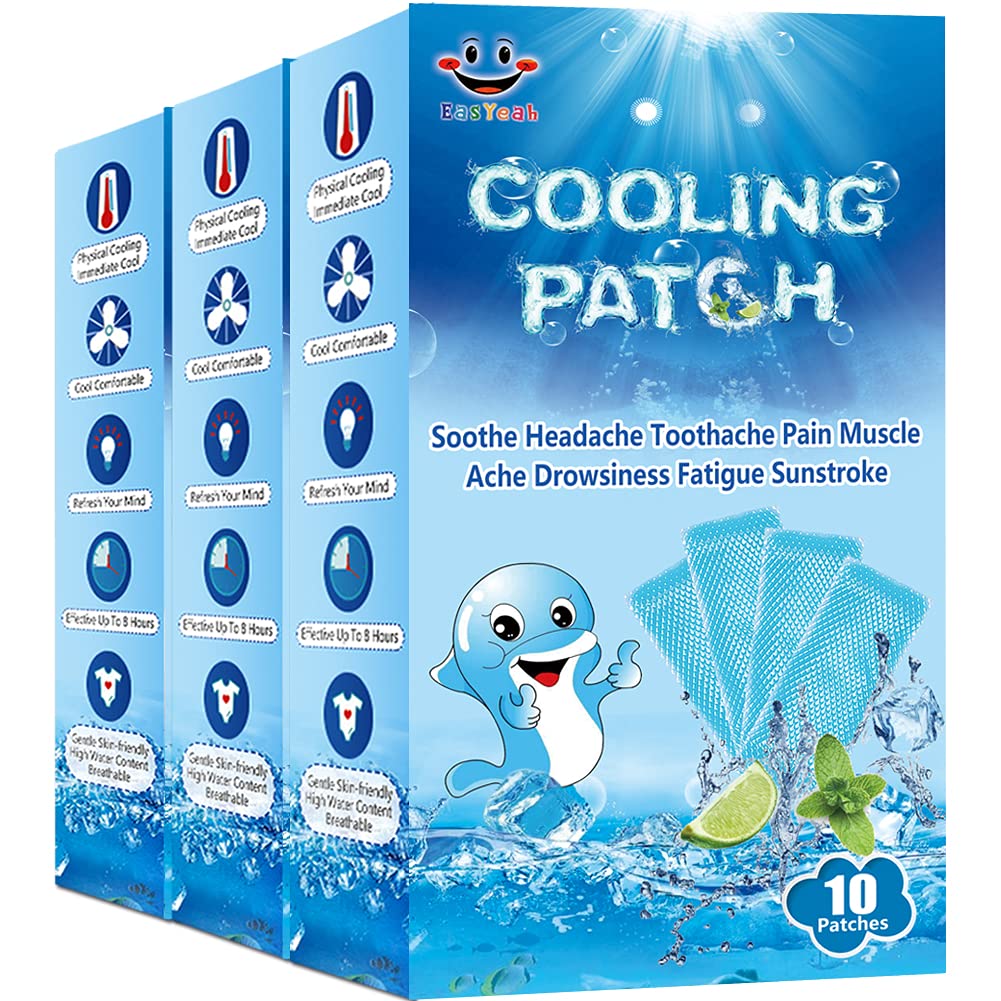 Photo 1 of 30 Sheets Cooling Patches for Fever Discomfort & Pain Relief, Cooling Relief Fever Reducer, Soothe Headache Pain, 10 Count Per Box (3 Boxes)