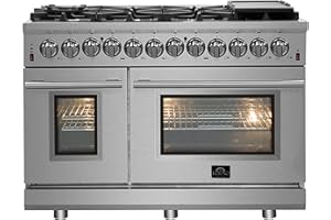 FORNO Massimo Freestanding 48-Inch Fully Gas Range and Oven with 10 Italian Sealed Burners Cooktop - 6.58 Cu.Ft. Convection Stainless Steel Double Oven Includes Cast Iron Accessories