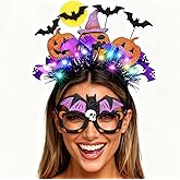 Catery Light Up Pumpkin Headband and Bat Glasses Set Halloween Headband Costume Accessories Set for Women