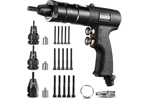 KIARUO Pneumatic Rivet Nut Gun M4,M5,M6 with Replacement Mandrels, RPM 1500 Industrial Grade Pull Rivnut Gun MODEI:LM08 Button Switch