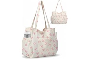 HATISAN Corduroy Tote Bag for Women,Large Capacity Cute Tote Bags With 6 Pockets,Crossbody Shoulder Handbag for Work Travel Gym