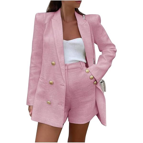 Cicy Bell Womens 2 Piece Tweed Blazer Shorts Sets Long Sleeve