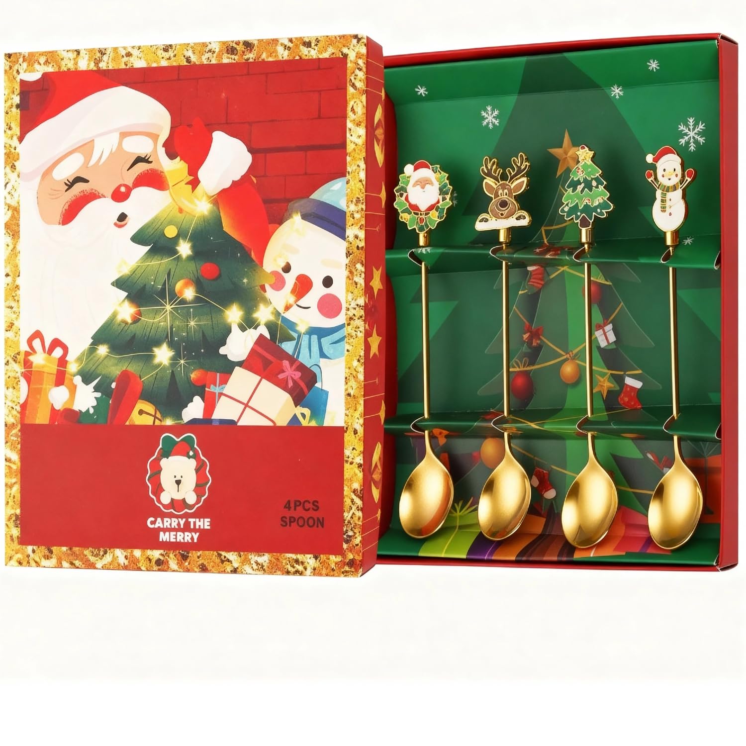 Christmas Table Decor Utensils Set,Premium Stainless Steel,Gift Boxed Stainless Steel Flatware for Holiday Dining & Hostess Gifts-4 Piece (Spoon)