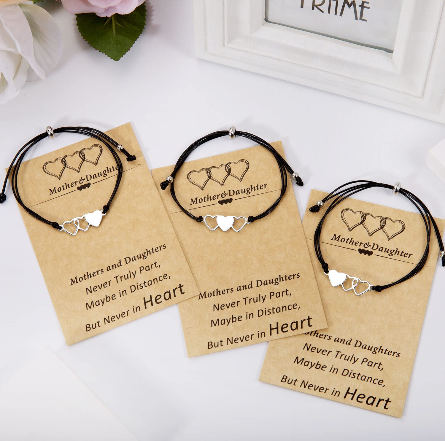 Desimtion Mother Daughter Bracelets Set for 2, 3, 4, 5, 6, Heart Wish Matching Bracelets for Mom and Daughter, Birthday Christmas Gifts for Mom from Daughter