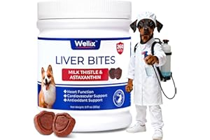 260 Bites Wellix Liver Support for Dogs - Milk Thistle for Dog Liver Supplements with Omega-3 - Supports Heart & Antioxidant for Large,Small Breed Fogs -Chicken Flavor