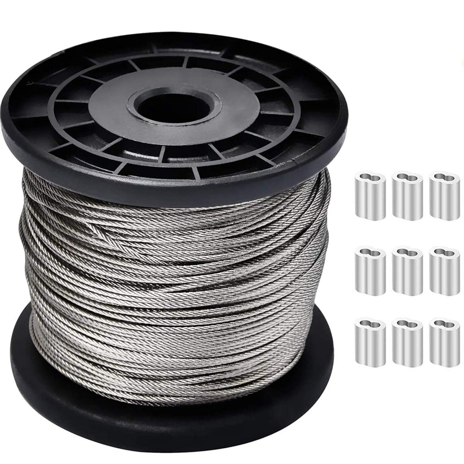 AILELAN Wire Rope, 328-Feet-by-1/16-Inch Stainless Steel 304 Wire Cable and 50 PCS Aluminum Crimping Loop