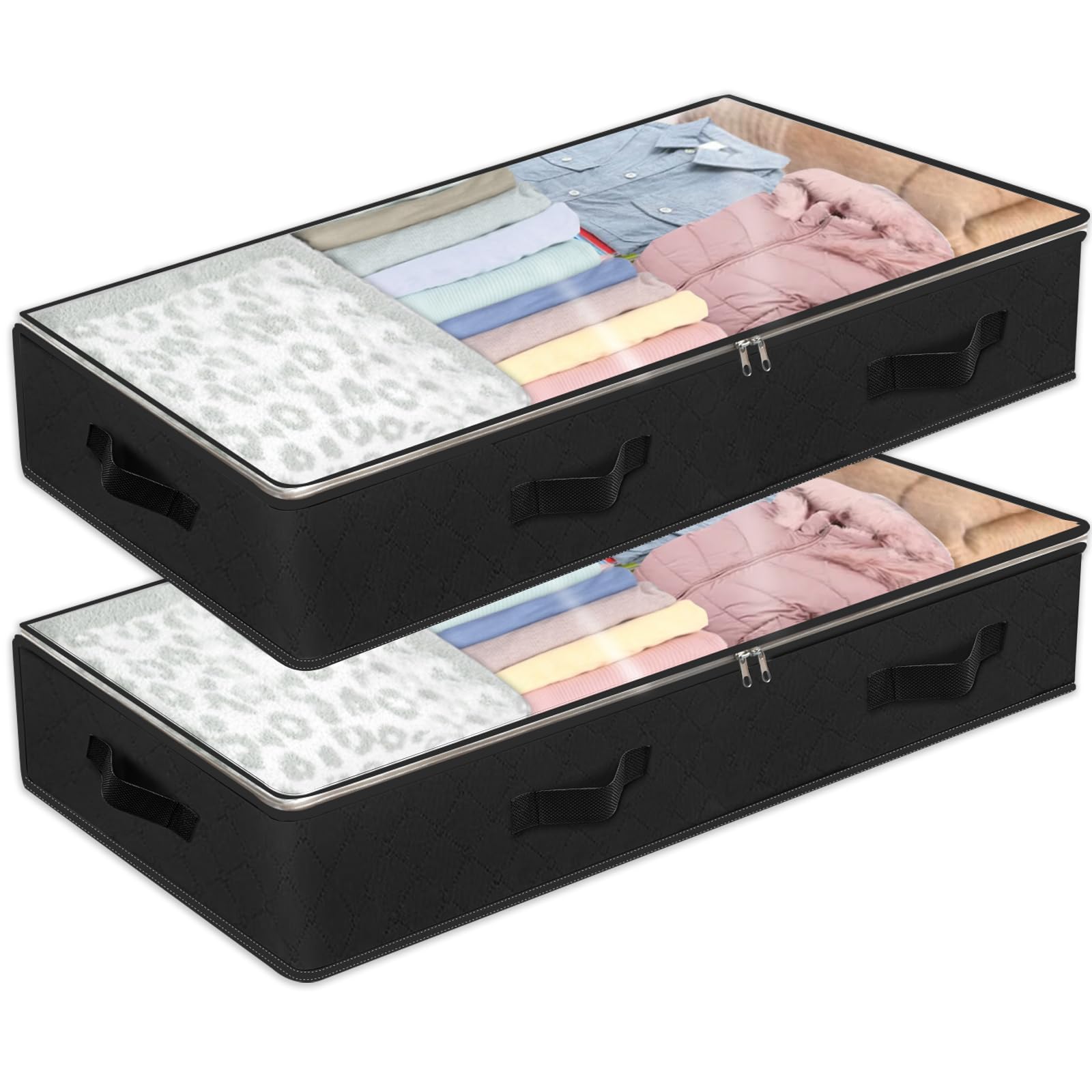 Photo 1 of 2 Pack Under bed Storage Containers, 90L Large Capacity Bedroom Closet Organizers and Storage Bins Foldable Underbed Storage Bags for Clothes, Blanket, Towels, Comforter, Sweaters, Linen Sheet Black