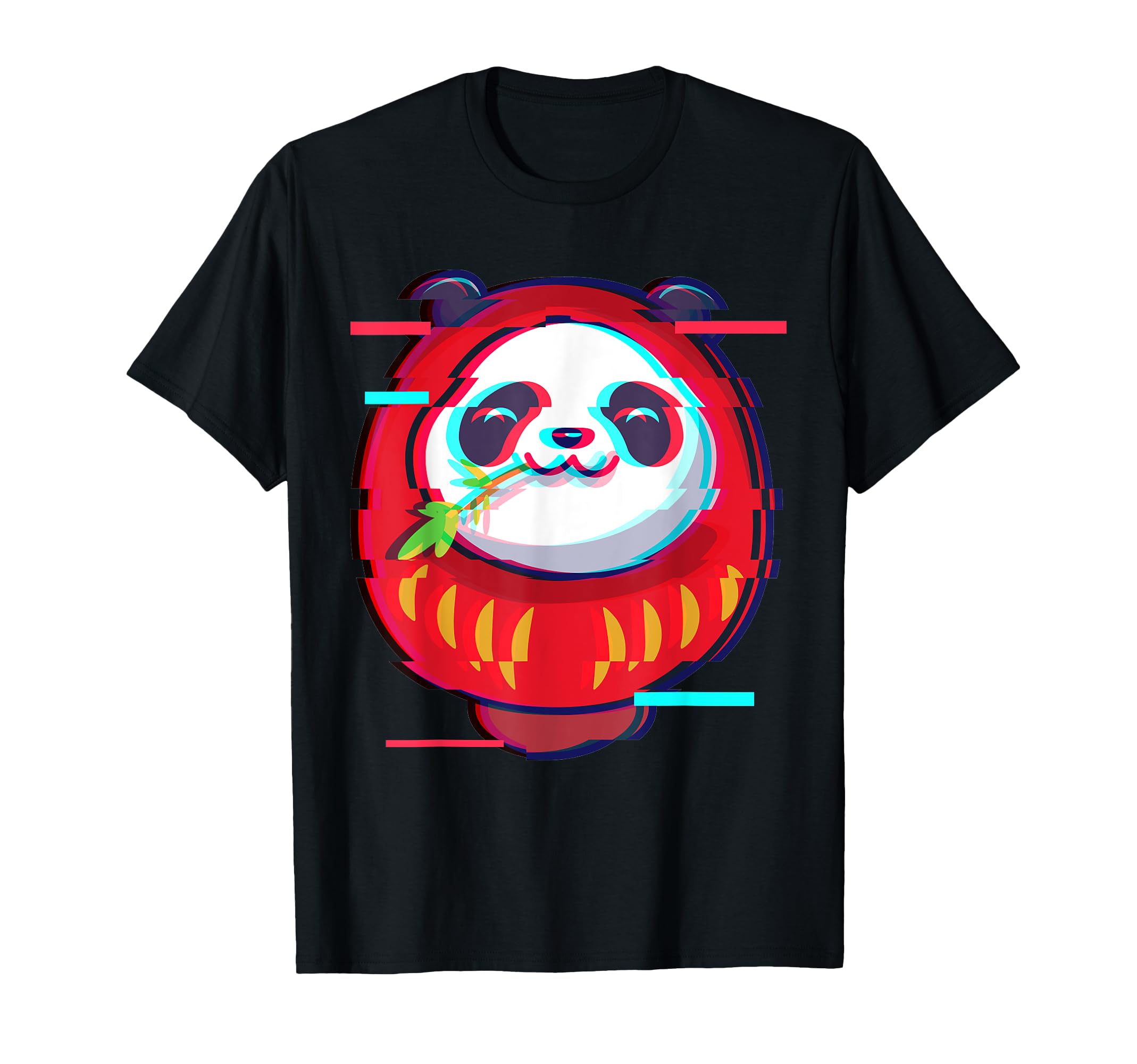 Vaporwave Japanese Daruma Doll Kawaii Panda Bear Glitch T-Shirt