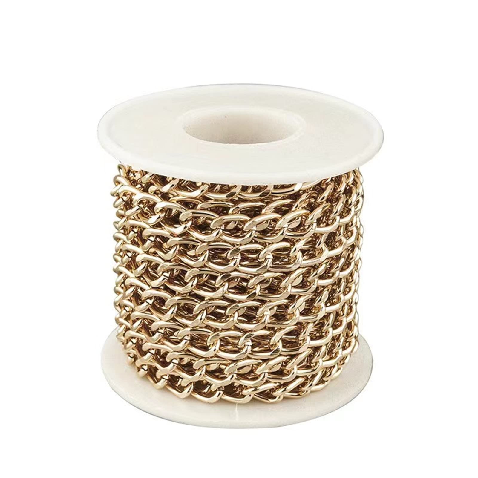 15 Feet Aluminum Curb Chains 10x7x2mm Twisted Links Cross Cable Chains Golden Plated with Spool for Pendant Necklace Jewelry Making