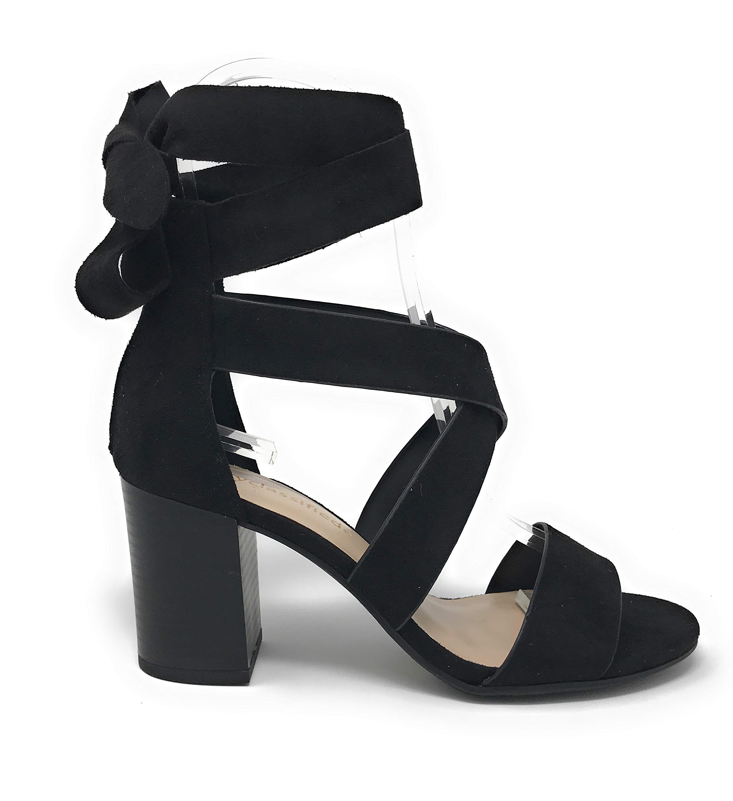 Womens JDLadies Criss Cross Strappy Ankle Bow Open Toe Back Zipper Heeled Sandal (9 M US, Black JD) - Image 3