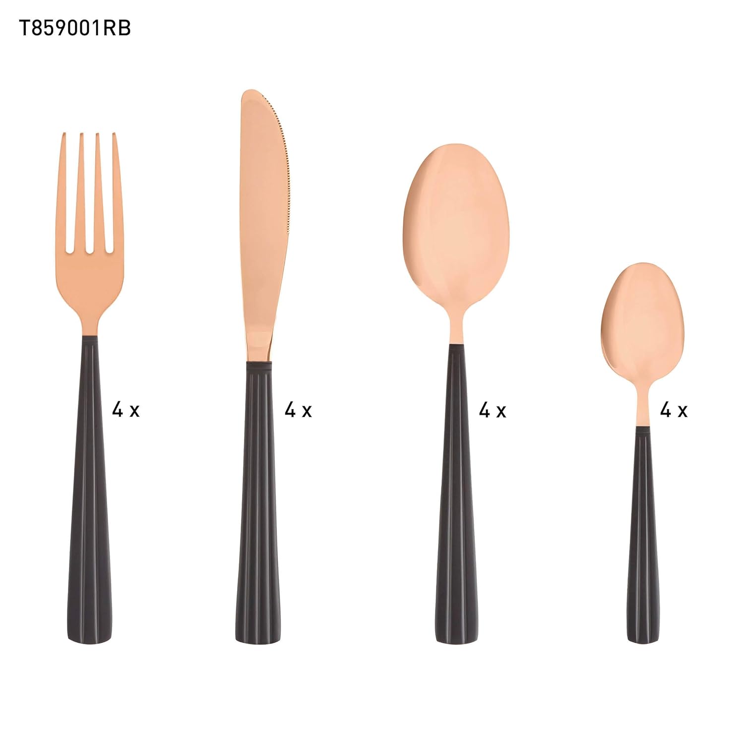 Tower 16 Piece Stainless Steel Cutlery Set In Black & Rose Gold