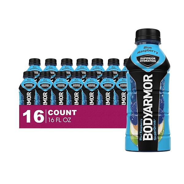 BODYARMOR – UNIQUE OUTLET BUNDLE: 16-PACK OF BLUE RASPBERRY SPORTS DRINK POTASSIUM-PACKED ELECTROLYTES 16 FL OZ PLASTIC BOTTLE + 1 UTILITY PROP.