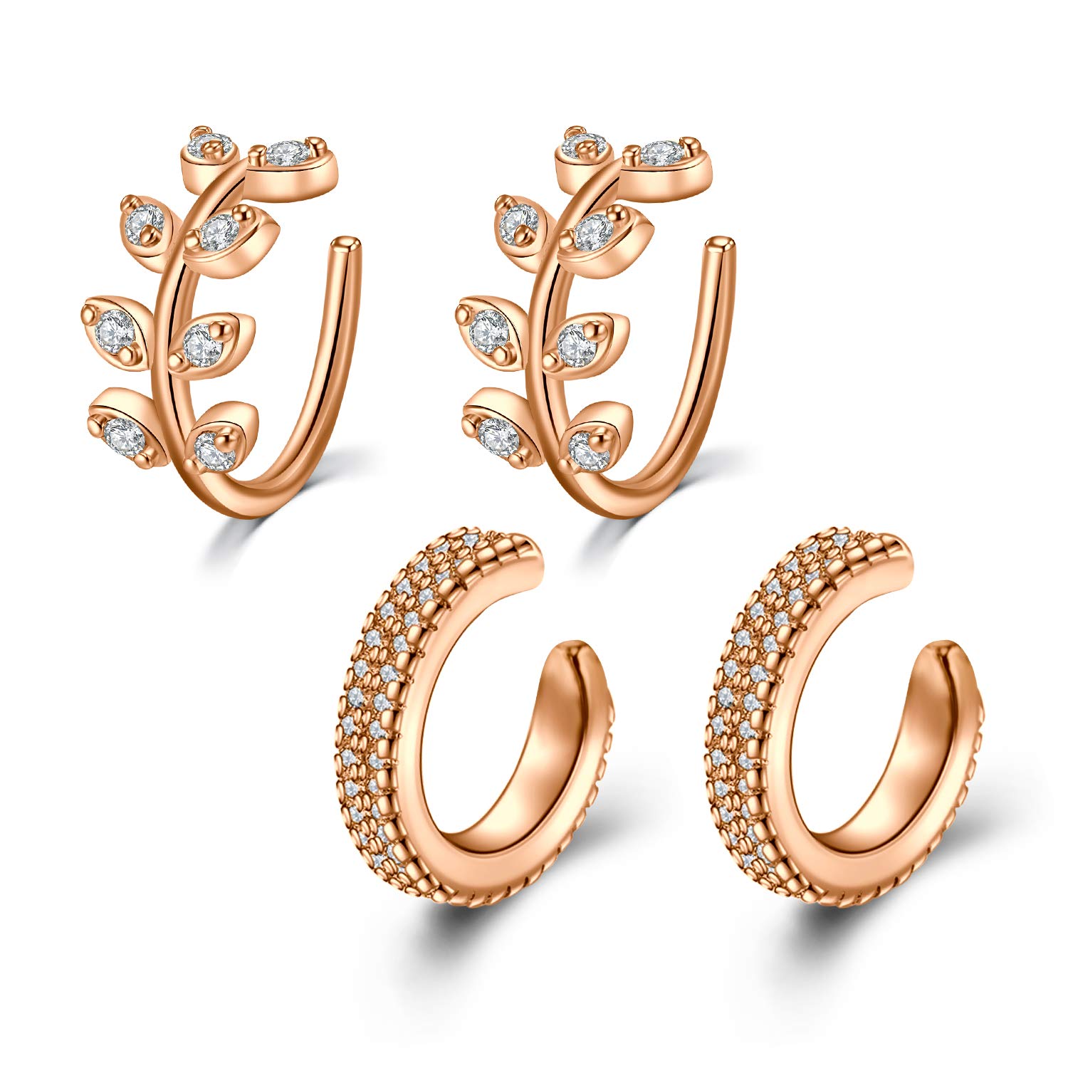 Mayhoop Ear Cuffs for Women - CZ Fake Clip On Helix Cartilage Earrings for Women, Non Pierced Ear Cuffs 2 Pairs Set