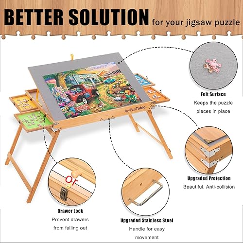 ENERIDIO Wooden Puzzle Table with 6 Drawers and Cover, Adult Portable Puzzle Board, 40 