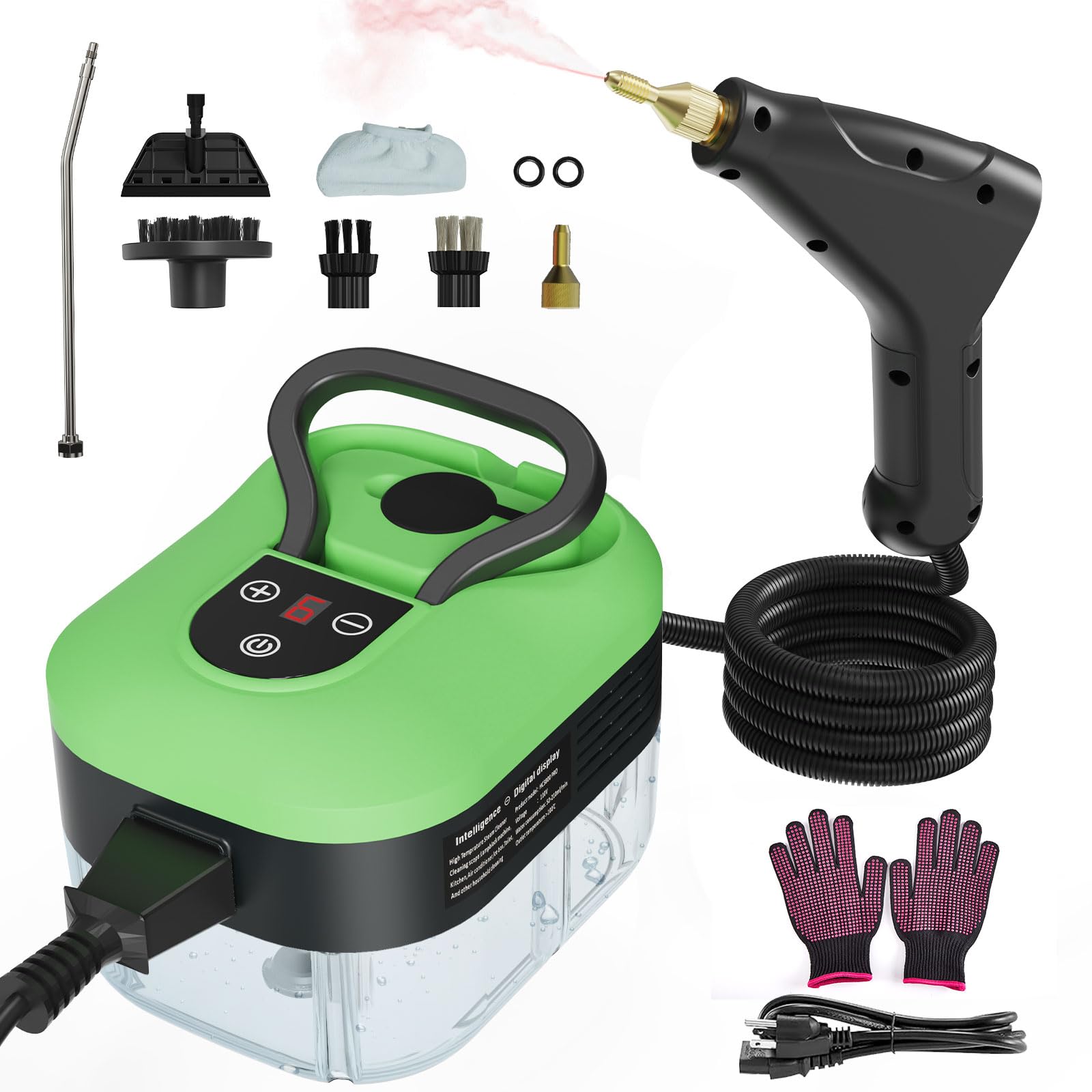 Photo 1 of Steam Cleaner, Handheld Steam Cleaner for Home Car Furniture Bathroom, 2500W High Pressure Steam Cleaner, 1.2L Water Capacity, 6 Adjustable Speeds, 4 Brush Heads, Steamer for Cleaning (Green)