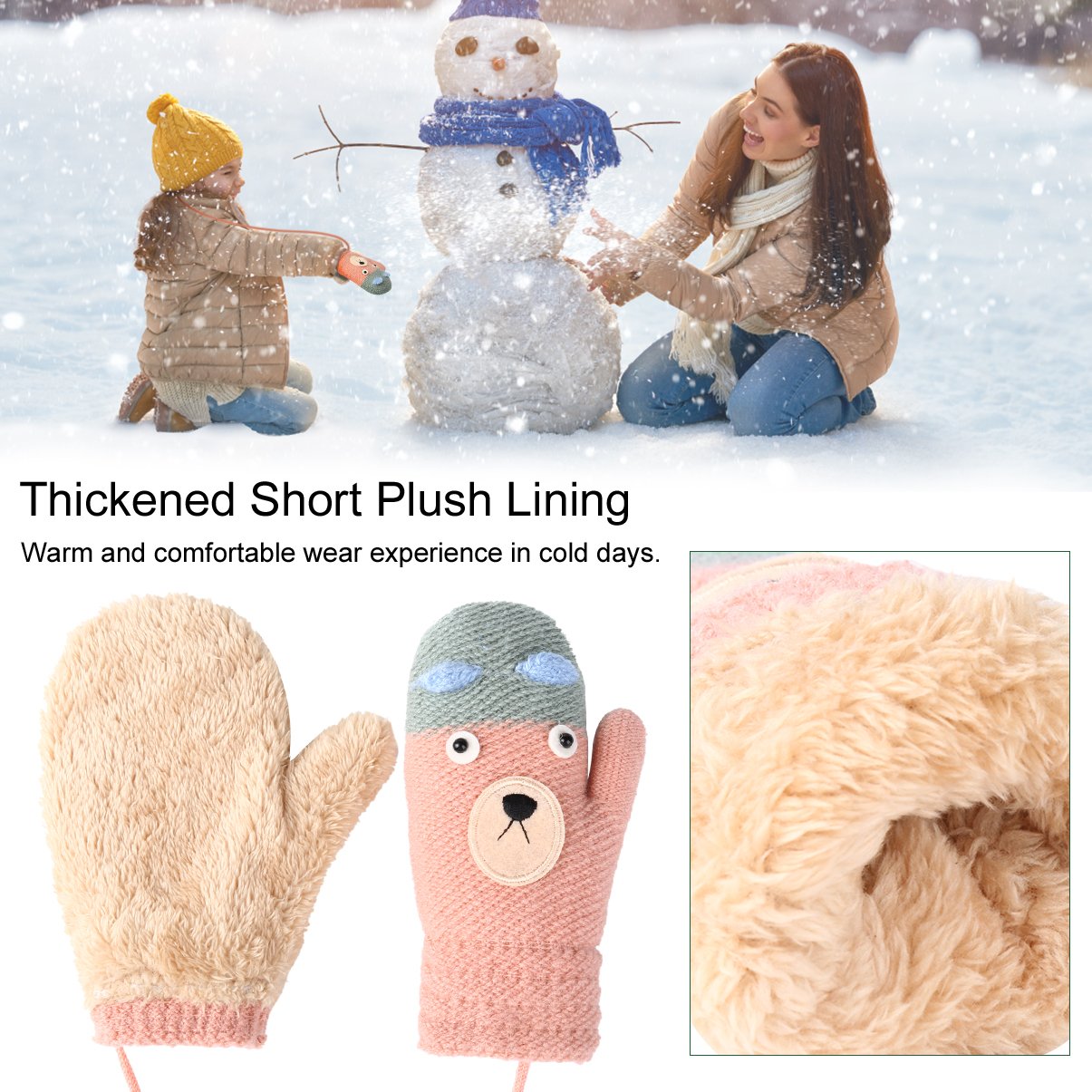 Vbiger Kinder Gestrickte Handschuhe verdickte Gestrickte Handschuhe Weiche Outdoor Winterhandschuhe Warme Handschuhe Bequeme Handschuhe mit niedlichen Cartoon Muster für Kinder zwischen 4-8 Jahre alt