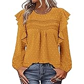 BETTE BOUTIK Womens Boho Fall Long Sleeve Shirts Crewneck Dressy Casual Blouses Trendy Flowy Tops