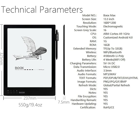 Boox Max Flexible Handwriting Screen E Ink Reader 13 3 16